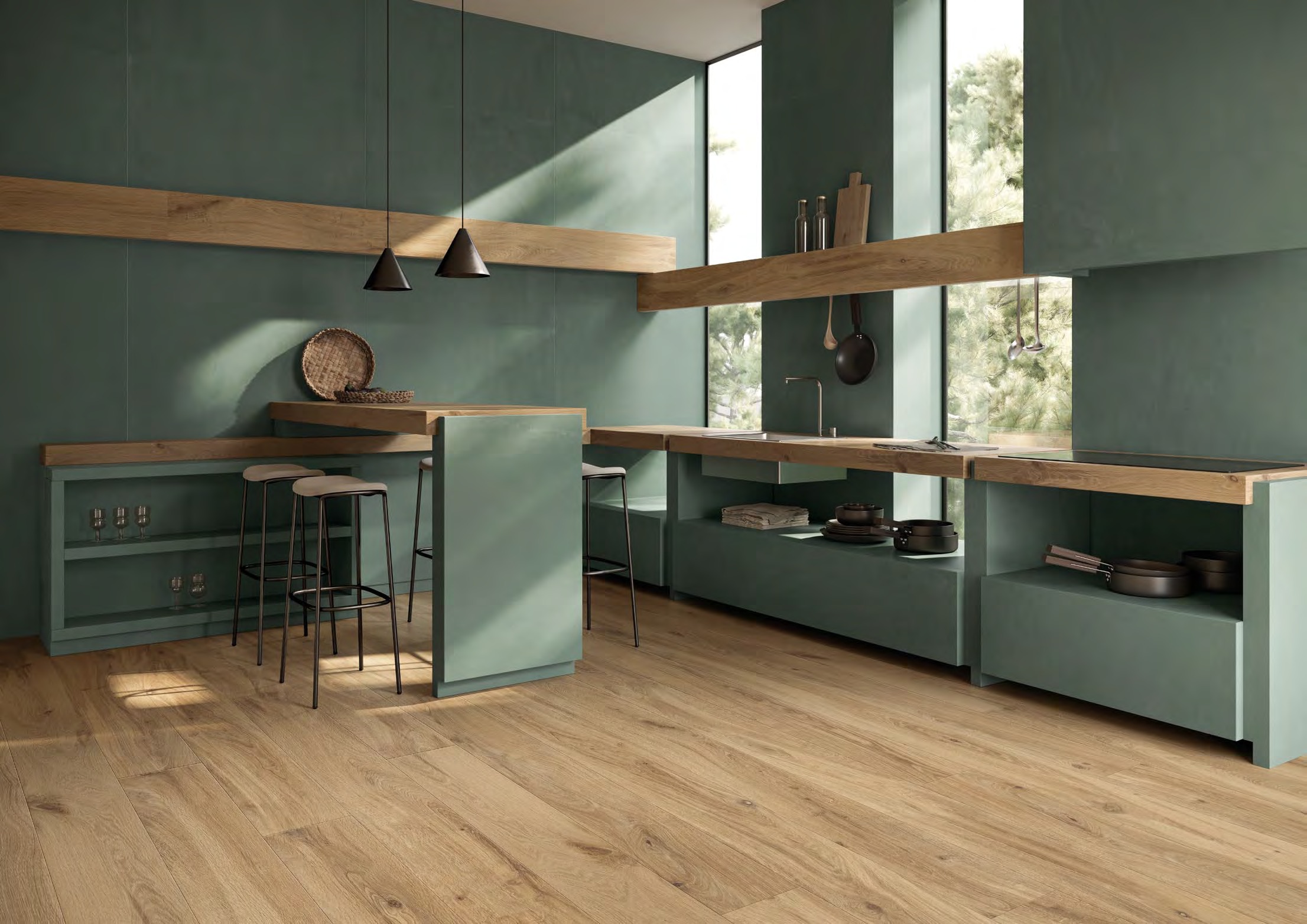 Green and Wood Kitchen